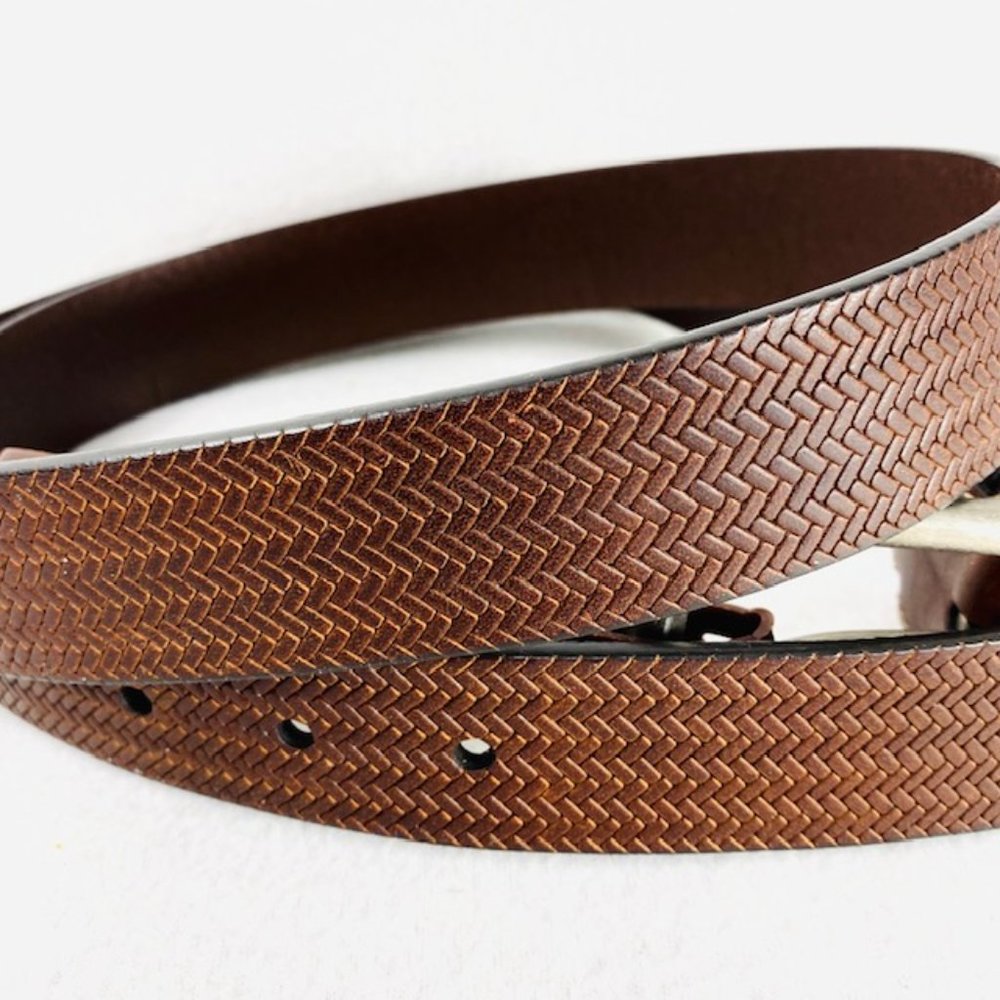Rare Edsel Brown Fossil Leather Belt w/Woven Look - Size 40 - NWT - Picture 2 of 7